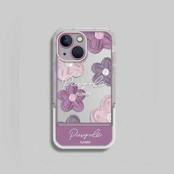 Accessories - Purple Flower Clear Case with Stand for iPhone 16 Pro Max